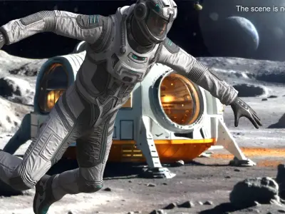  Floating Astronaut in Spacesuit with Transparent Visor 