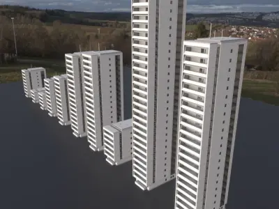 Residential Buildings Set upgrade for a use in Blender 2-91 Low-poly 3D model