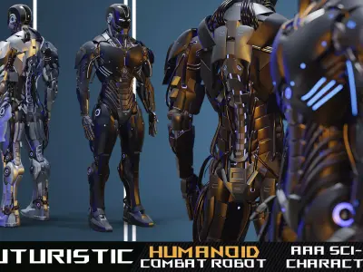 Futuristic Humanoid Combat Robot AAA Sci-Fi Character Low-poly 3D model