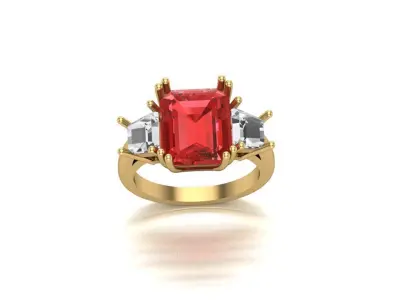 Emerald Cut Center Stone Three-Stone Ring 3D print model