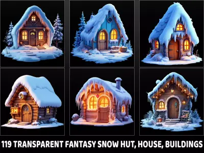 119 Transparent Fantasy Snow Hut House Building Game Asset Texture