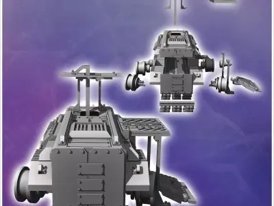 Futuristic shelter in a vehicle carcass with thermal engine and  3D print model