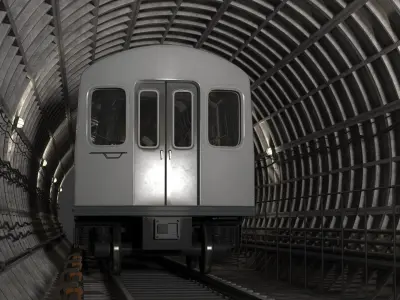  Circular Subway Passage with Train Inside 