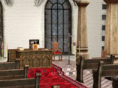 Church With Interior Full Pack 3D Model Low-poly 3D model