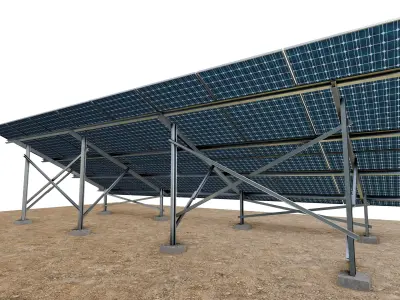 Lowpoly Ground Mounted Solar Panels-8 Rows of PV Modules Low-poly 3D model