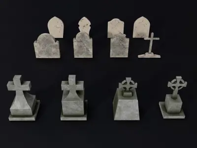 Tombstone low poly 3d model set 2 group of gravestones Low-poly 3D model