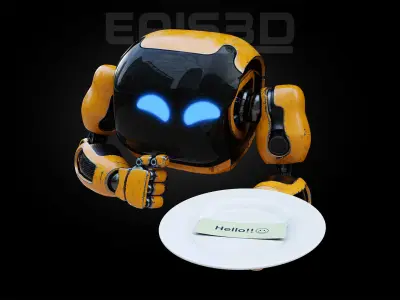 Cute Space Robot Rigged H-72 Yellow 3D model