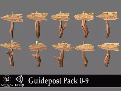 Guidepost Pack 0-9 Low-poly 3D model