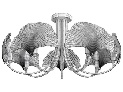 Ginkgo chandelier with brass and glass leaves Low-poly 3D model