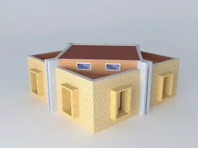 Hall house with two windows and roof Free 3D model