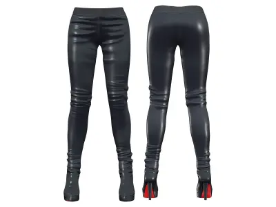 Leather Biker Jacket And Pants With Heels Outfit Low-poly 3D model
