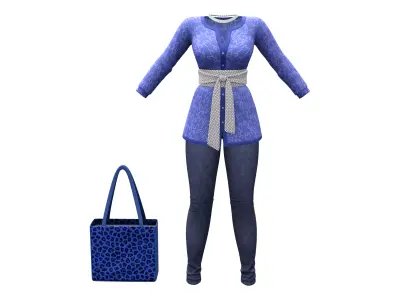 Blue Tone Top Necklace Jeans Bag Outfit Low-poly 3D model