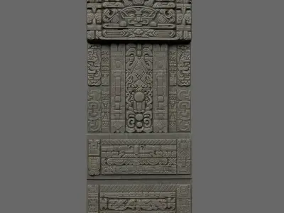Low poly Black Mayan Temple Walls 230809 Low-poly 3D model