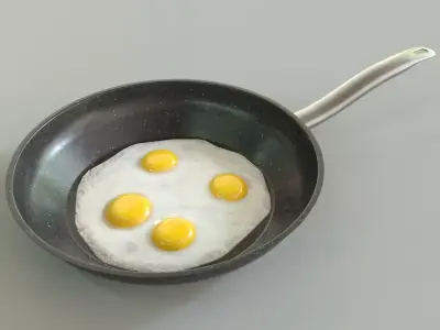 Fried Eggs in Pan Low-poly 3D model