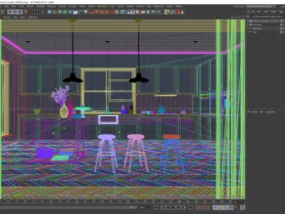 Octane Cinema 4D Scene files - French Country Kitchen Interior 3D model
