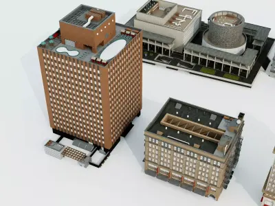 Commercial office building building package Low-poly 3D model