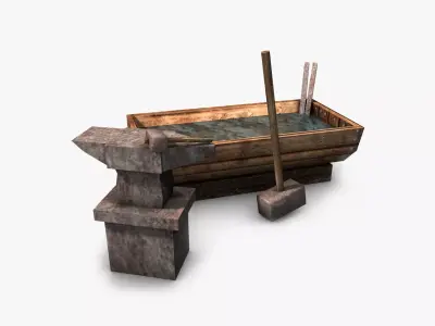Anvil with hammer  Low-poly 3D model