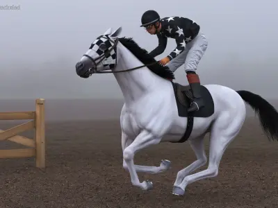  White Racing Horse with Jokey Gallop 