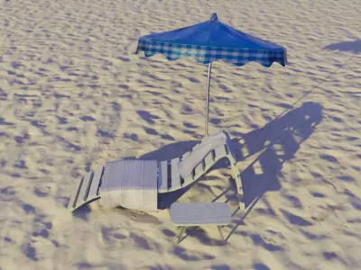 Beach Lounger - Umbrella Set Low-poly 3D model