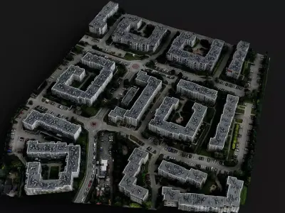 town segment buildings area drone PBR photogrammetry Low-poly 3D model