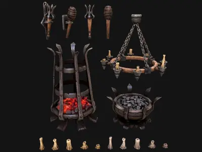 Medieval Prison Lighting Set Low-poly 3D model