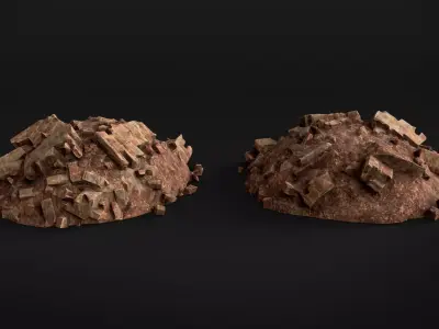 Destroyed Brick Wall Debris Pack - 20 Assets PBR Game Ready Low-poly 3D model