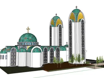 Architecture-Religion-God-Culture-Temple-0296 church with two... 3D model