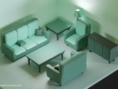 Living room Furniture Set Low-poly 3D model