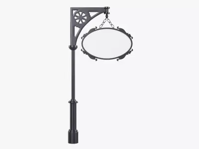 Forged column with hanging sign 04 3D model