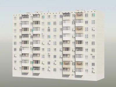 Soviet Panel Apartment Building two entrances Low-poly 3D model