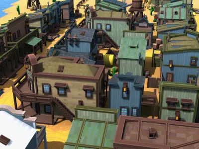 Western Town - Pixel Series Low-poly 3D model