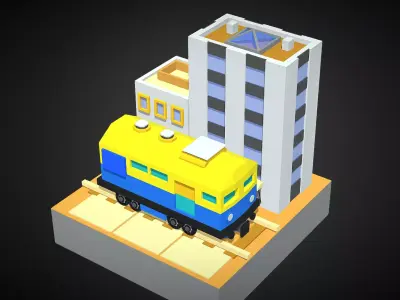 The town and the train Free 3D model