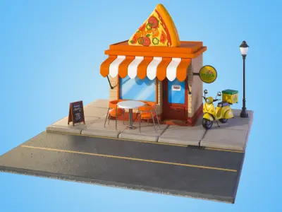 Cartoon Pizza House 3D model