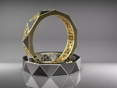 2 Sided Triangle Ring with stone and Enamel 3D print model