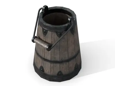 Old Wooden Bucket Low-poly 3D model