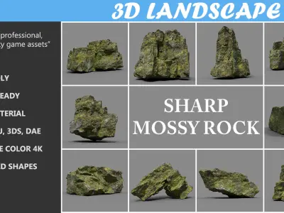 Low poly Sharp Rock Mossy 191219 Low-poly 3D model