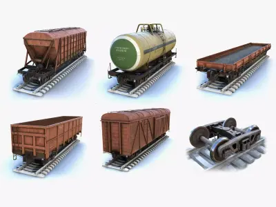 Railroad Cars Set 3D Model Pack