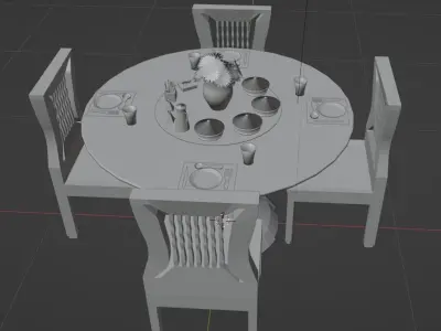 dining table with candle light and day light 3D model