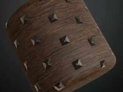 Medieval Studded Dark Wood Planks PBR Seamless Texture