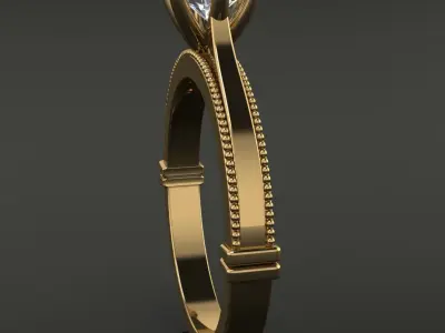 Solitaire 6 Prong Bead Gallery Engagement Ring 3D print model