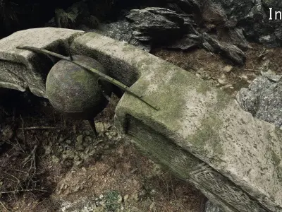 Mossy Stone Arch with Ornaments Low-poly 3D model