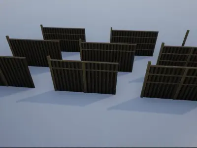 Modular High Wooden Fence Low-poly 3D model