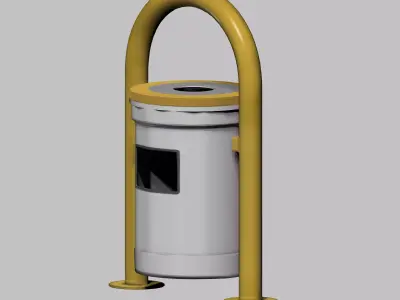 Yellow closed cage type trash can Low-poly 3D model