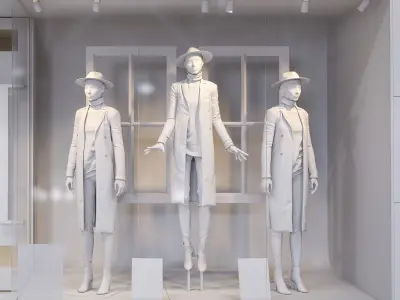  Shop front with female mannequin 3D model