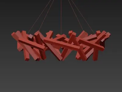 CHAOS chandelier made of wooden sticks 3D model
