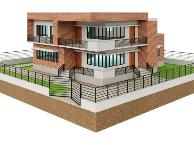 Modern Brick House 1 3D model