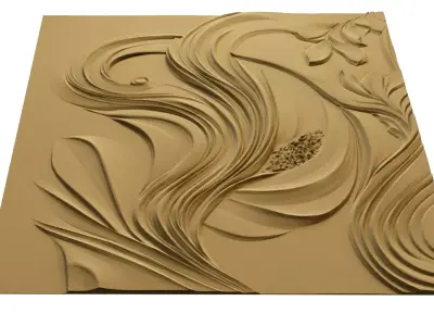 Fluid Organic Relief Panel Wall Decor Set STL Mural CNC 374 3D model