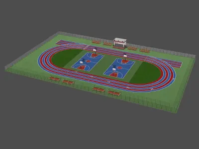 Playground with Basketball Court and Football Field Low-poly 3D model