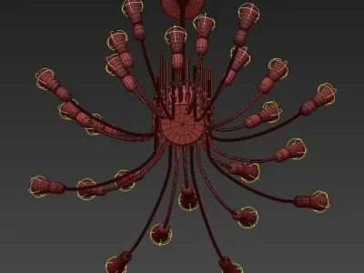 OCTUS modern chandelier in brass with light bulbs 3D model