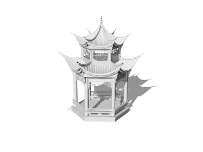 Chinese ancient building six-sided pavilion 3D print model